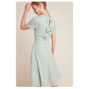 Sunday in Brooklyn dress, small. Light green, green polka dots, bows in back!